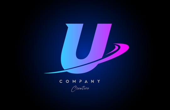 U pink blue alphabet letter logo icon design with swoosh. Creative template for company and business vector