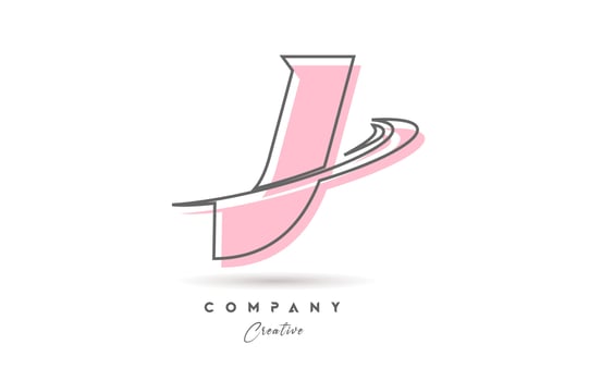 J pink grey line alphabet letter logo icon design with swoosh. Creative template for business and company vector