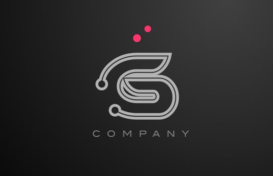 pink grey line G alphabet letter logo icon design with dot. Creative template for company and business vector