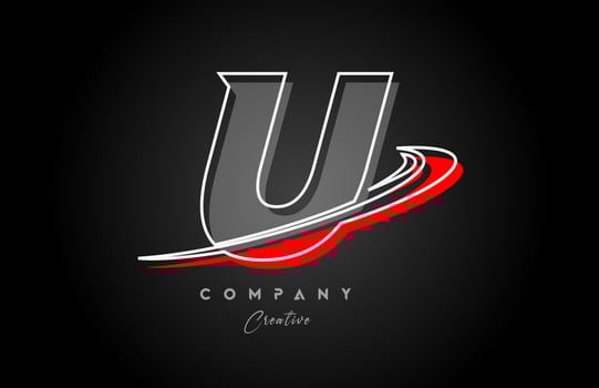 red grey line U alphabet letter logo icon design with swoosh and shadow. Creative template for company and business vector