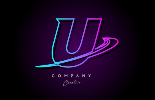 blue and pink alphabet U letter logo icon design with swoosh. Creative template for company and business vector