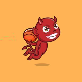 cute cartoon devil playing basketball vector