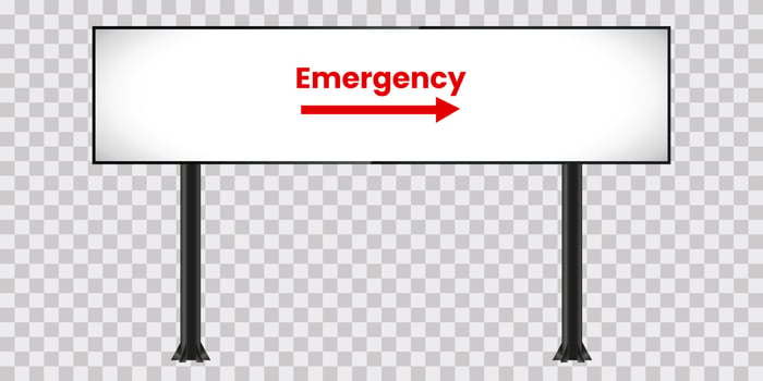 A high collumn LCD display mock up on transparency background, with emergency text on screen, vector illustration