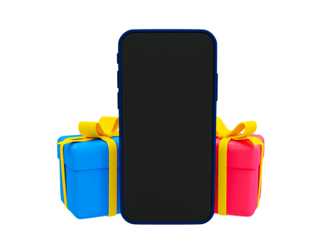 3d celebration theme mockup. special gift box template. advistisment template. blank screen smartphone and gift boxes. 3d rendering illustration. png
