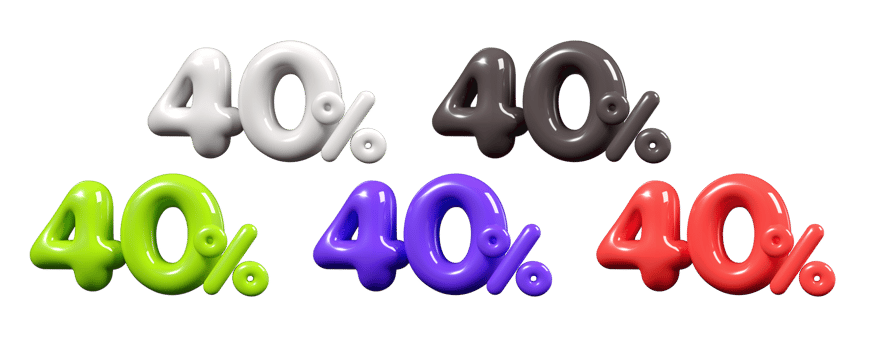 Discount bundle tag sale Trendy 3D number 40 percent element for promoting sales, clearing inventory, and boosting revenue png