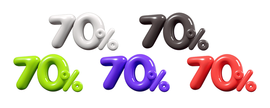 Discount bundle tag sale Trendy 3D number 70 percent element for promoting sales, clearing inventory, and boosting revenue png
