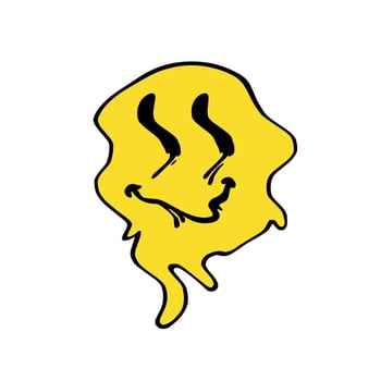 Acid smile face. Melted rave and techno symbol of 90s vector