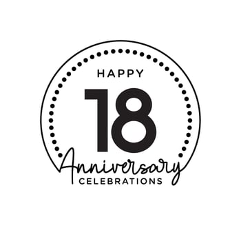 18 years anniversary. Anniversary template design concept, monochrome, design for event, invitation card, greeting card, banner, poster, flyer, book cover and print. Vector Eps10