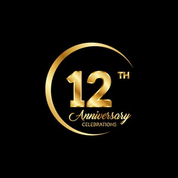 12 years anniversary. Anniversary template design concept with golden number , design for event, invitation card, greeting card, banner, poster, flyer, book cover and print. Vector Eps10