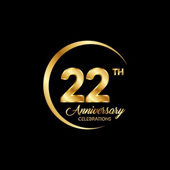 22 years anniversary. Anniversary template design concept with golden number , design for event, invitation card, greeting card, banner, poster, flyer, book cover and print. Vector Eps10