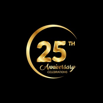 25 years anniversary. Anniversary template design concept with golden number , design for event, invitation card, greeting card, banner, poster, flyer, book cover and print. Vector Eps10