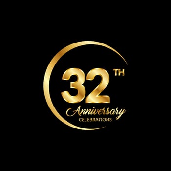 32 years anniversary. Anniversary template design concept with golden number , design for event, invitation card, greeting card, banner, poster, flyer, book cover and print. Vector Eps10