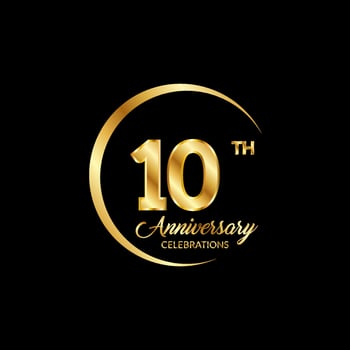 10 years anniversary. Anniversary template design concept with golden number , design for event, invitation card, greeting card, banner, poster, flyer, book cover and print. Vector Eps10