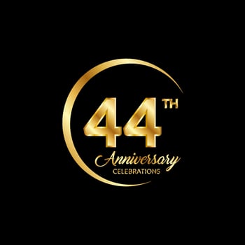 44 years anniversary. Anniversary template design concept with golden number , design for event, invitation card, greeting card, banner, poster, flyer, book cover and print. Vector Eps10