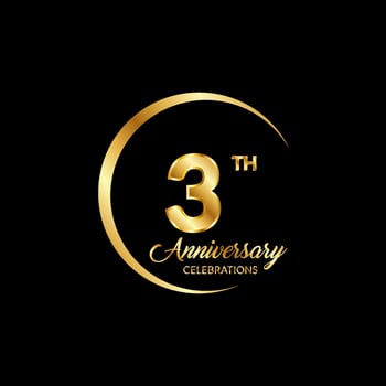3 years anniversary. Anniversary template design concept with golden number , design for event, invitation card, greeting card, banner, poster, flyer, book cover and print. Vector Eps10
