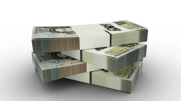 3d rendering of Stack of East Caribbean Dollar notes. Few bundles of East Caribbean currency isolated on transparent background png