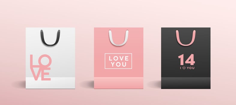 White paper bag, Pink paper bag, Black paper bag, with colorful cloth handle collections valentine's concept design, template background, Eps 10 vector illustration