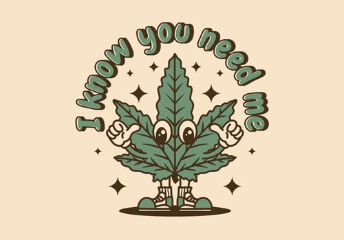 Mascot character design of standing cannabis leaf vector