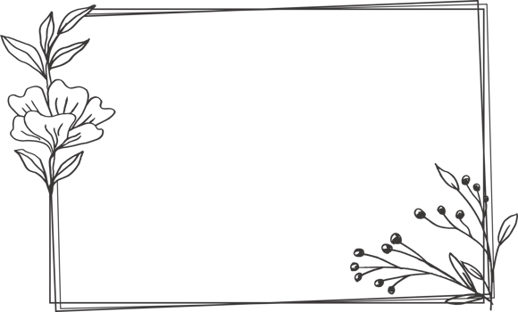 Minimalist floral frame with hand drawn leaf and shape simple floral border png
