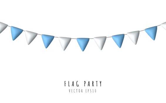 Blue and white festive flag party Realistic 3d design element isolated on white background. Vector illustration