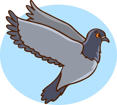Cute urban gray blue dove character. Vector flat cartoon illustration