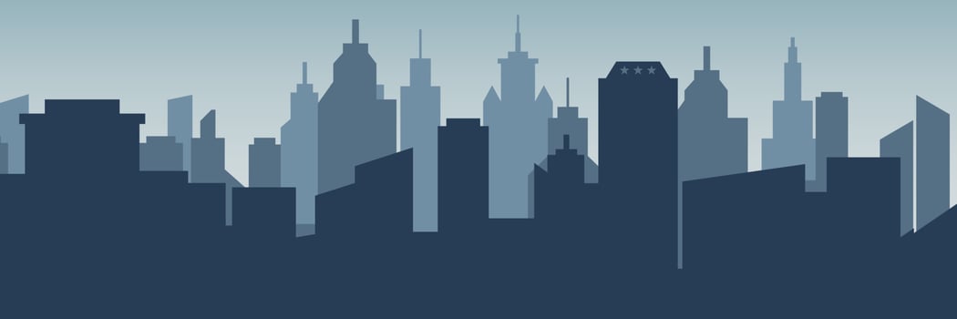 Set of cityscape background. Skyline silhouettes. Modern architecture. Horizontal banner with megapolis panorama. Building icon. Vector illustration. City silhouettes, building vector illustration