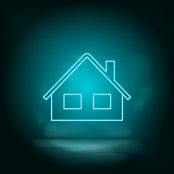 Home building, neon. Blue neon, Building vector icon Vector background