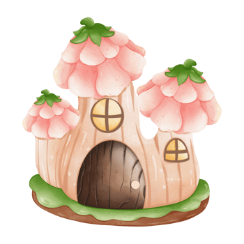Watercolor cute fairy house, Spring Season illustration Element png