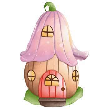 Watercolor cute fairy house, Spring Season illustration Element png