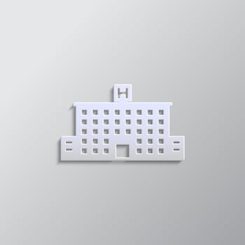 building, hospital, paper style, icon. Grey color vector background- Paper style vector icon.