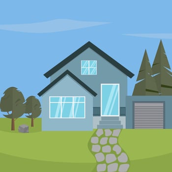Modern house with garden and green nature background. House Loan, Rent and Mortgage Concept. vector