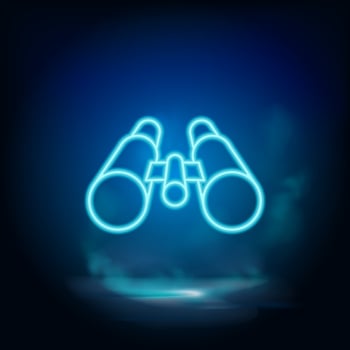 Binoculars, explore neon vector icon. Blue neon, Business neon vector icon. Vector background