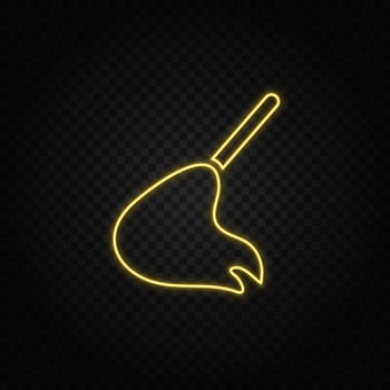 Yellow neon icon broom, mop. Transparent background. Yellow neon vector icon on dark background