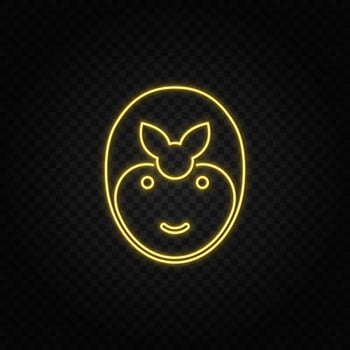 Yellow neon icon cleaning lady. Transparent background. Yellow neon vector icon on dark background
