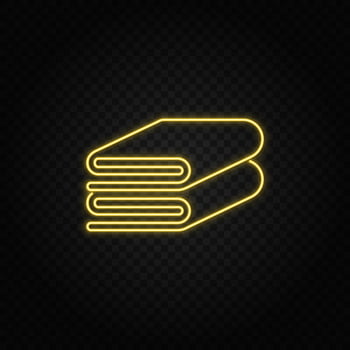 Yellow neon icon towels. Transparent background. Yellow neon vector icon on dark background