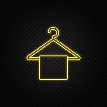 Yellow neon icon bathroom, hanger. Transparent background. Yellow neon vector icon on dark background