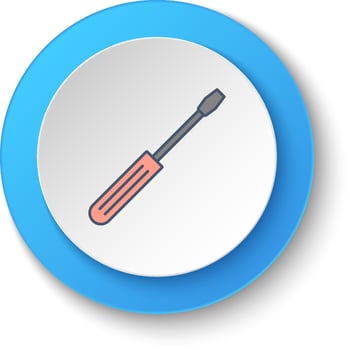 Round button for web icon, building, construction, industry, screwdriver. Button banner round, badge interface for application illustration . vector