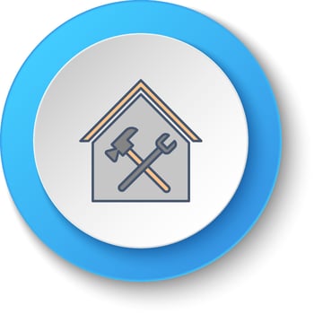 Round button for web icon, building, construction, industry, maintenance. Button banner round, badge interface for application illustration . vector