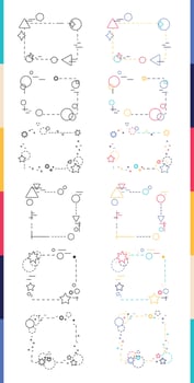 Frames set in retro funky graphic modern style. Colorful and black and white Flat geometric shape borders outline in memphis design style. Constructivism collection vector