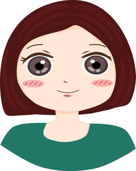 Avatar Happy smiling young girl straight short hair. Flat avatar character illustration. Vector isolated on white background. Free vector.