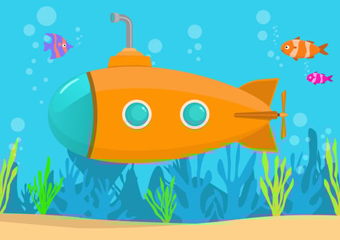 Cartoon yellow submarine underwater vector