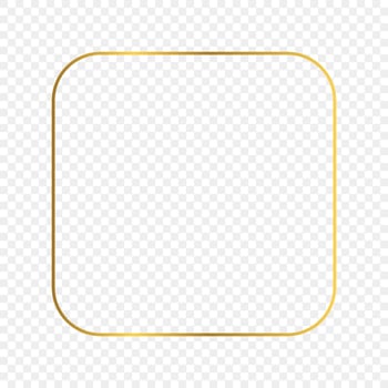 Gold glowing rounded square frame isolated on transparent background. Shiny frame with glowing effects. Vector illustration.