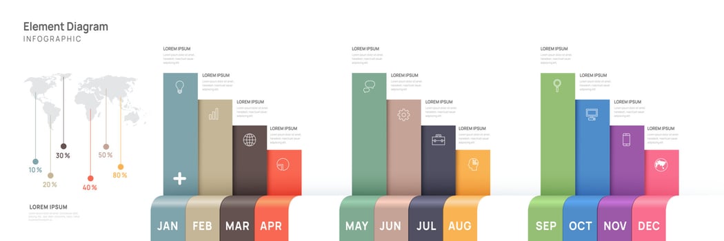 Infographic template for business. 12 Months modern Timeline element diagram calendar, 4 quarter steps milestone presentation vector infographic.