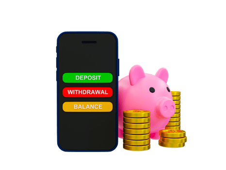 3d minimal bank account. money management concept. smartphone with piggy bank and coins. 3d rendering illustration. png