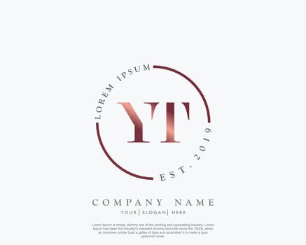 Initial letter YT Feminine logo beauty monogram and elegant logo design, handwriting logo of initial signature, wedding, fashion, floral and botanical with creative template vector
