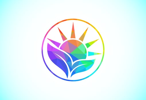 Abstract polygonal sun logo design, Solar sunburst icon. Geometric triangle shapes vector