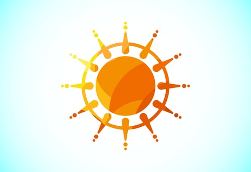 Abstract polygonal sun logo design, Solar sunburst icon. Geometric triangle shapes vector
