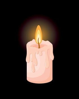 A lit candle on a black background. vector
