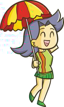 Funny and cute beautiful umbrella girl smiling happily vector