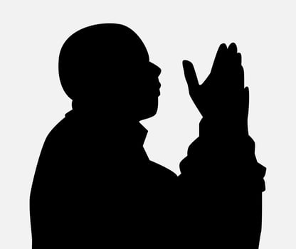 silhouette of a muslim man praying. bald man. concept and theme of ramadan, worship, religion. vector illustration